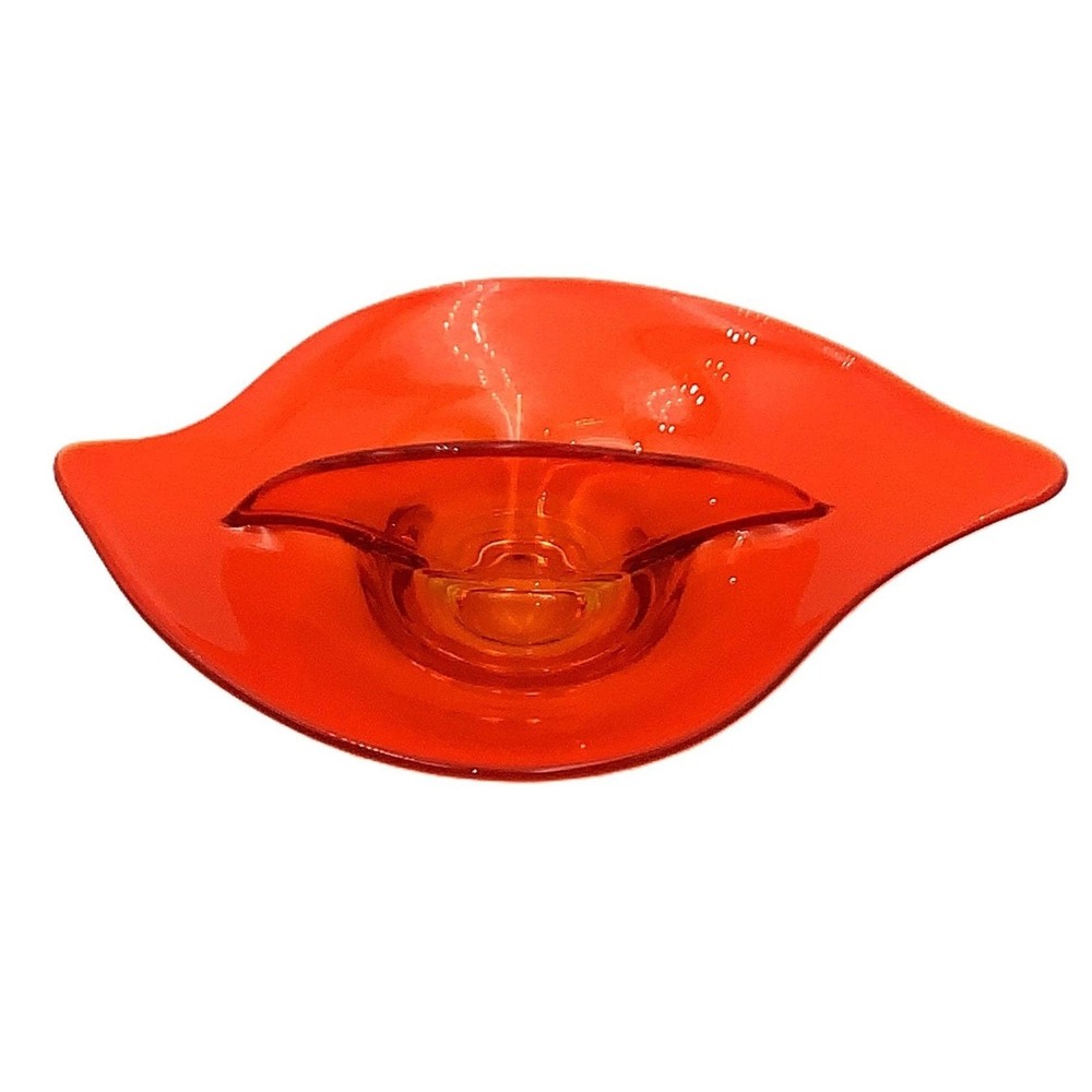 Viking Art Glass Persimmon Vtg Orange Divided Candy Relish Amorphic Dish 60s